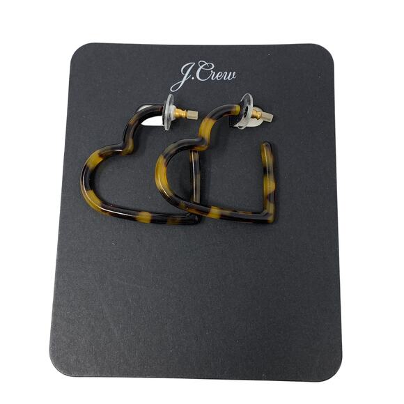 J.Crew Heart Hoop Earrings In Acetate Tortoise Shell NEW - Picture 1 of 3